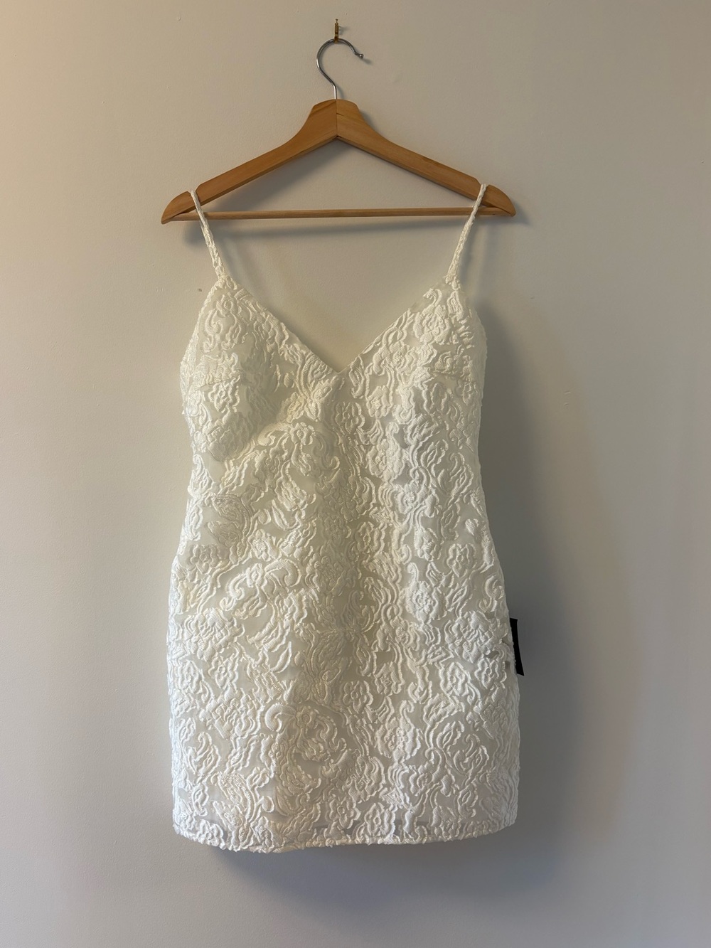 Lulus Moonlight Moments White Floral Jacquard Backless Mini Dress NWT